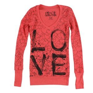 Peace Generation Womens Love With Hearts Graphic T-Shirt, Red, NWT